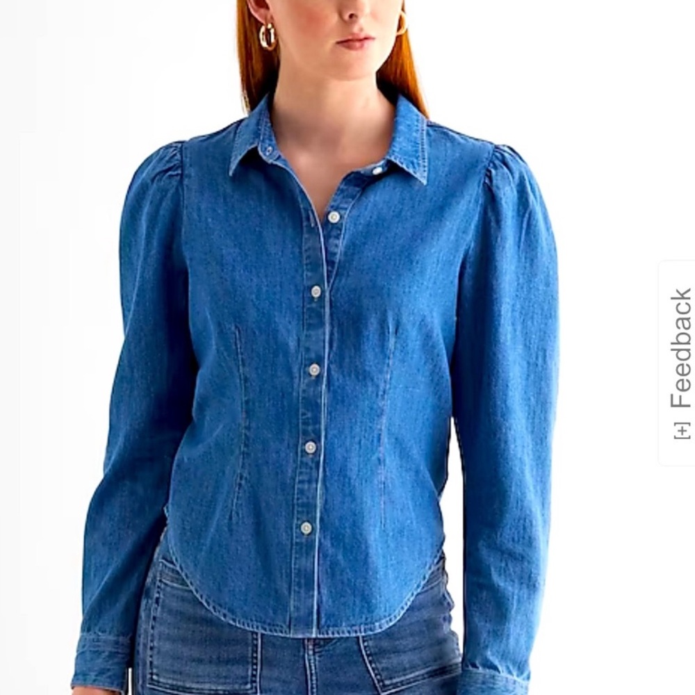 Express Denim Puff Sleeve Portofino Shirt